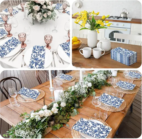 Miniatura 7 de Estune 200 servilletas de 2 capas desechables de papel con flores de papel para cena, servilletas de mano para baño, tocador, boda, vacaciones