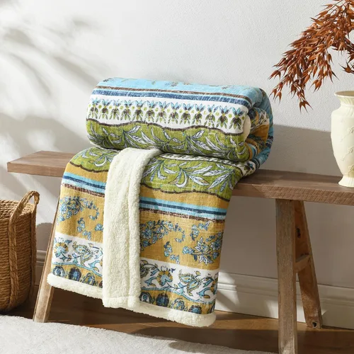 Miniatura 2 de Manta de sherpa boho chic, estampado bohemio vibrante y forro ultrasuave acogedor, elegante y cálida manta de invierno para sofá, cama o decoración
