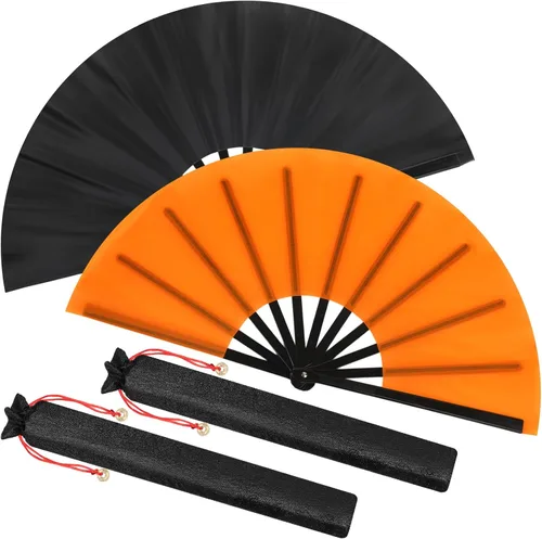 Miniatura 18 de Maitys Paquete de 2 ventiladores de mano plegables grandes de 13 pulgadas, ventiladores chinos de mano grandes para baile de línea, Tai Chi