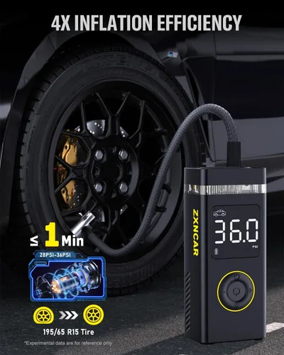 Miniatura 2 de Inflador de Neumáticos Compresor de Aire Portátil, Bomba de 180PSI 20000mAh para Coche Inalámbrica con Manómetro, Inflado Rápido 4X con Luces Duales