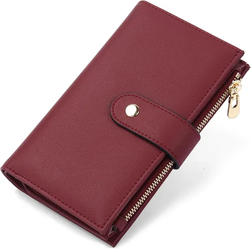 Miniatura 8 de yiijay Cartera para mujer con bloqueo RFID, de cuero vegano, triple pliegue, tarjetero para tarjetas de crédito, cartera de viaje con soporte