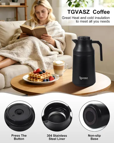 Miniatura 3 de 2 jarras térmicas de café de acero inoxidable aisladas para líquidos calientes, al vacío, jarra térmica, dispensador de jarra para mantener la leche