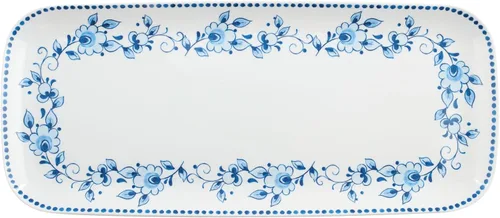 UP ware - Bandeja de servir de melamina floral azul y blanca, bandeja rectangular de 15 x 6.5 pulgadas, bandeja de alimentos sin BPA para