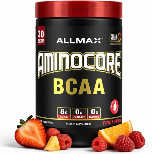 Miniatura 18 de ALLMAX Nutrition AMINOCORE BCAA en polvo, 0.29oz de aminoácidos, bebida de recuperación intra y después del entrenamiento, sin gluten, frambuesa