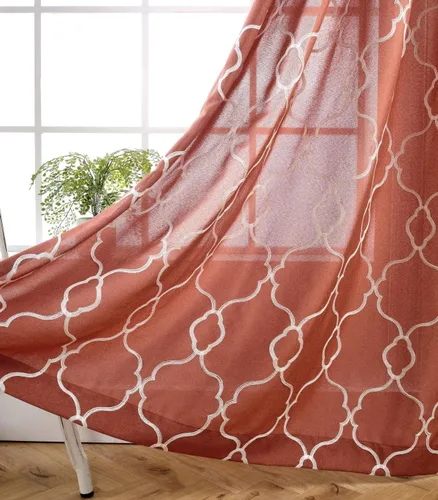 Miniatura 15 de Miuco, cortinas de imitación de lino con bordado marroquí, semitransparentes, con ojales para salón o dormitorio