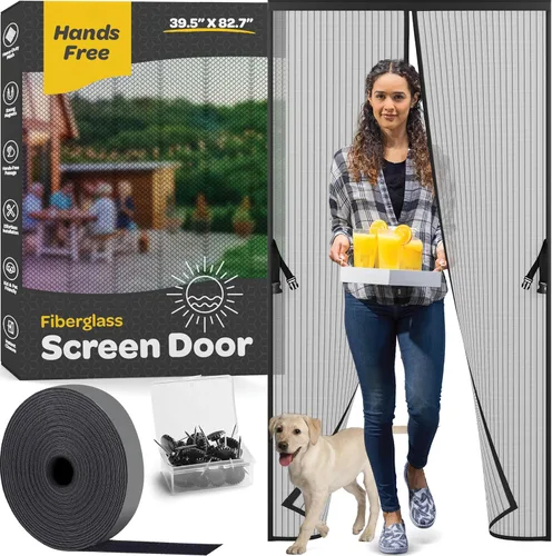 Miniatura 24 de Puerta mosquitera magnética manos libres, resistente, protector de malla de puerta de mosquitero autosellado, apto para mascotas y niños, hebilla