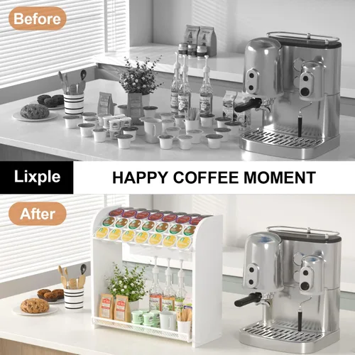 Miniatura 2 de Lixple Organizador de cápsulas de café para encimera, soporte de bambú para tazas K, organizador de estación de café de fácil montaje para barra