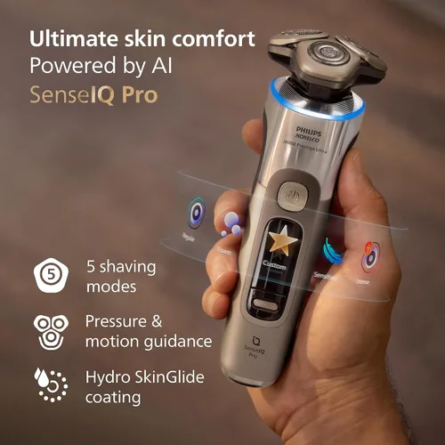 Miniatura 6 de Philips Norelco Shaver i9000 Prestige Ultra, afeitadora eléctrica en seco y húmedo, oro blanco, tecnología SenseIQ Pro, sistema de triple elevación