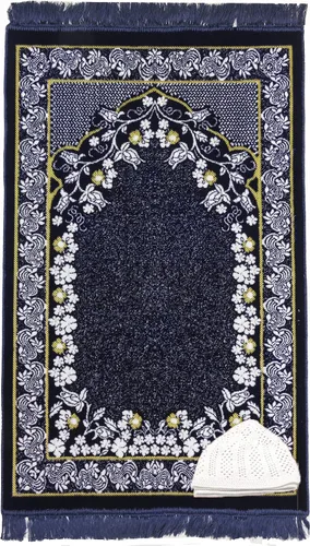 Miniatura 10 de Modefa Alfombra de oración islámica turca, alfombra de terciopelo suave y afelpado, tapete de oración tradicional musulmana, Janamaz Sajada Azul