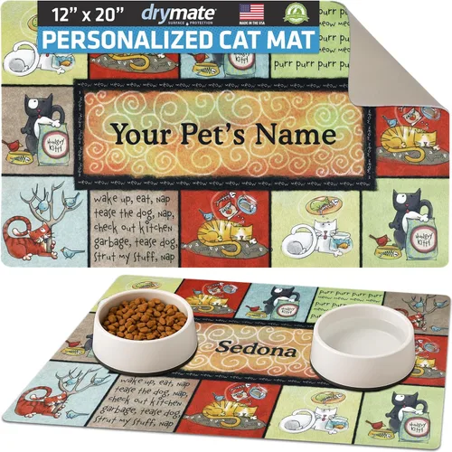 Drymate Mantel individual personalizado para tazón de mascotas, tapete personalizado de alimentación de alimentos para perros y gatos, tela Kitty