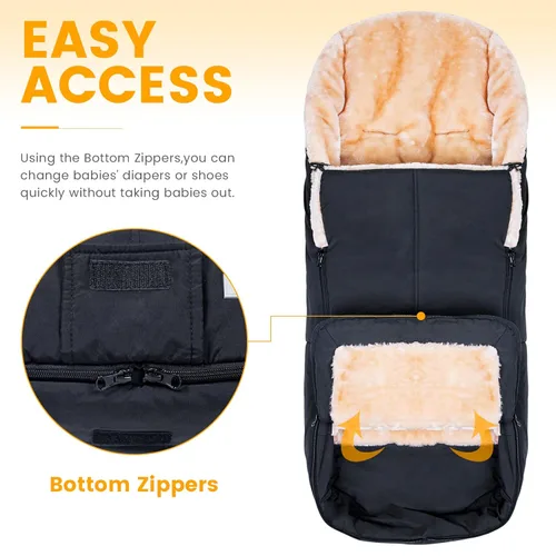 Miniatura 5 de Orzbow Saco universal para cochecito Bolsa de lana sintética para bebé Cálido, resistente a la intemperie, hebillas ajustables Funda de manta