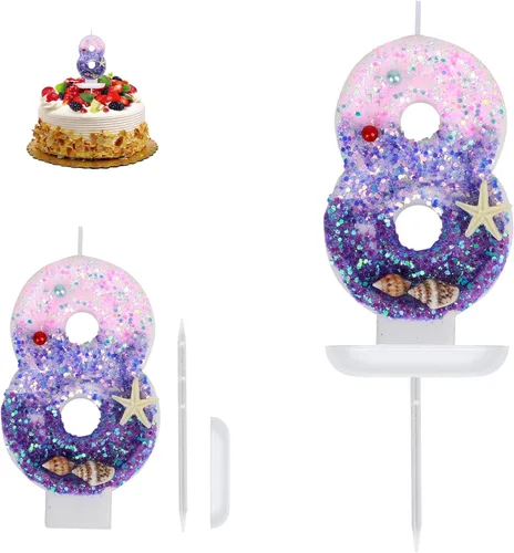 Miniatura 7 de Velas de cumpleaños, velas número 1, decoración de pastel de cumpleaños con temática de sirena, velas de feliz primer cumpleaños para pasteles