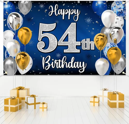 Miniatura 231 de Decoración de feliz cumpleaños 35, globo azul y plateado de 35 años, cartel grande de telón de fondo de cumpleaños, suministros para fiesta de 35th