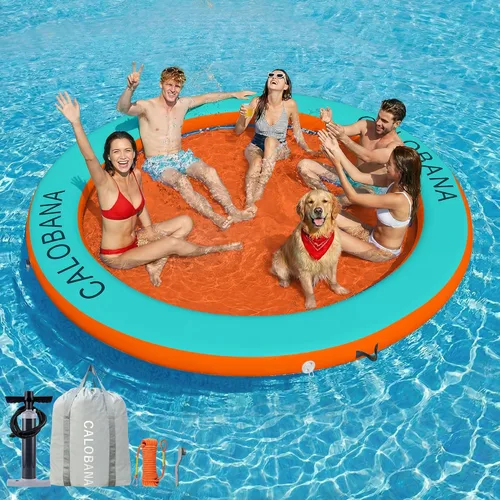 CALOBANA Hamaca de agua inflable redonda flotante, flota lago isla balsa plataforma de muelle inflable para adultos, piscina, río, fiesta en la playa
