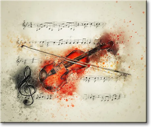 Cuadro de violín vintage sobre lienzo estirado, decoración de pared, listo para colgar