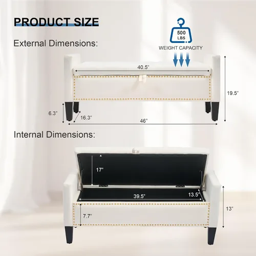 Miniatura 2 de Banco otomano de almacenamiento, reposapiés tapizado de terciopelo para dormitorio y sala de estar, asiento copetudo con almacenamiento, patas