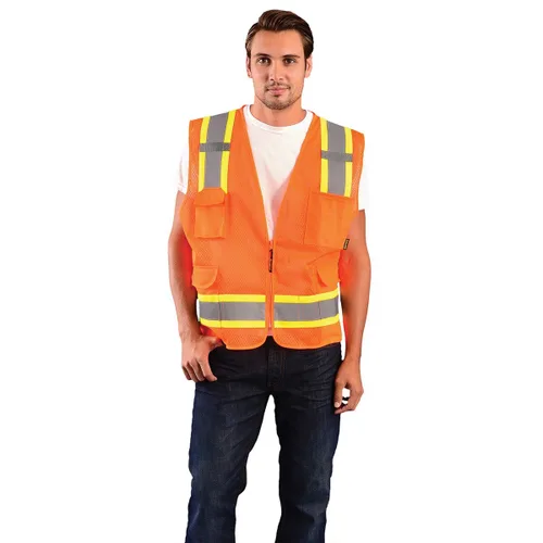 Miniatura 6 de OccuNomix ECO-ATRANS-YM - Chaleco de seguridad para topógrafo con cremallera de dos tonos y alto valor de visibilidad, clase 2, 100% poliéster ANSI