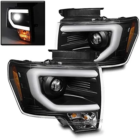 Lámparas Zmautoparts para faro delantero de proyección con barra DRL, color negro, 2 unidades, Carcasa negra con lente transparente