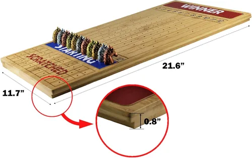 Miniatura 5 de Juego de mesa de carreras de caballos de metal con tablero de juego de madera gruesa y maciza de carreras de caballos (22 pulgadas, natrual), 11