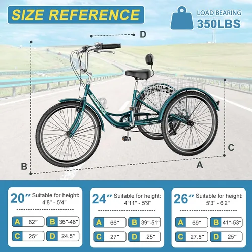 Miniatura 2 de NAIZEA Adult Tricycle, 7 Speed Three Wheel Cruiser Bike, 20/24/26 inch Adult Trikes 3 Wheel Bikes with Large Basket for Seniors, Adults, Women, Men