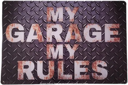 AMERICAN WIT Placa de metal para decoración de pared (My Garage My Rules) de 8 x 12 pulgadas (My Garage My Rules), aspecto rústico oxidado vintage