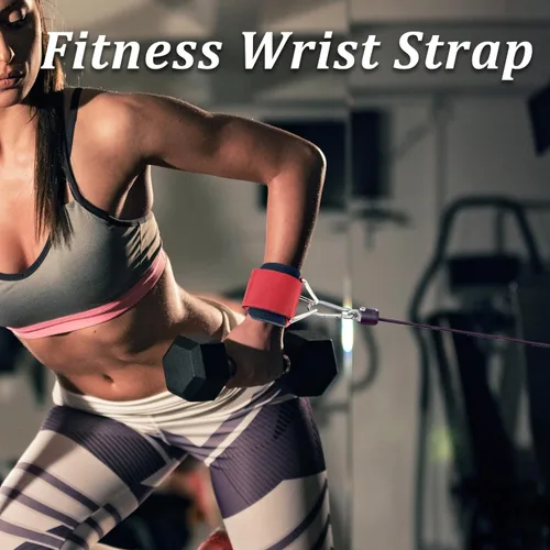 Miniatura 3 de Paquete de 2 muñequeras para máquina de cable, acolchado de neopreno ajustable, talla única, correas de muñeca de fitness para hombres y mujeres Rojo