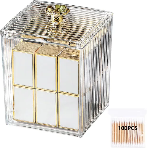 Miniatura 2 de DASITON Soporte acrílico Qtip, tarros de baño con tapa, dispensador de tarro de boticario para bola de algodón, hisopo, almohadillas redondas, hilo