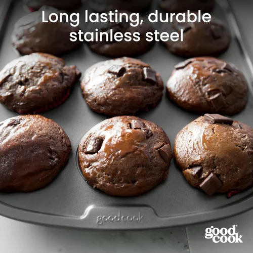 Miniatura 6 de GoodCook Everyday - Molde para muffins de acero antiadherente para 12 tazas, color gris
