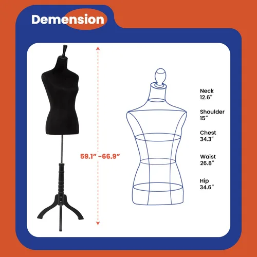 Miniatura 8 de Torso de Maniquí Forma de Vestido Altura Ajustable Maniquí Femenino Modelo de Exhibición Cuerpo de Torso Soporte Trípode Formas de Ropa