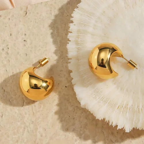 Miniatura 12 de Aretes de aro gruesos de oro para mujer, chapados en oro de 14 quilates, aretes de aro triple, hipoalergénicos, a la moda, aretes de aro gruesos