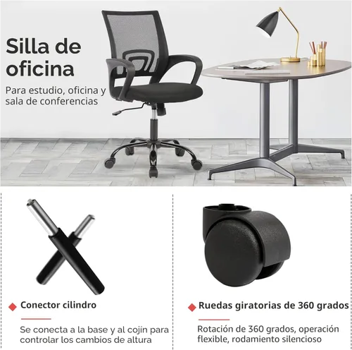 Miniatura 6 de PayLessHere Silla de Oficina para Computadora Ergonómica Económica Silla de Escritorio Ajustable Cómoda de Respaldo Medio de Trabajo con Ruedas Negro