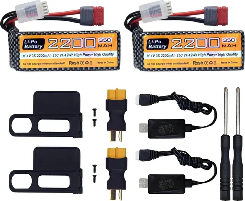 sea jump Batería Lipo de 11.1 V 2200 mAh 35C 3S con enchufe en T y cable de carga USB adecuado para MJX H16P H16E H16GT H16BM H16PL 14301 RC Car
