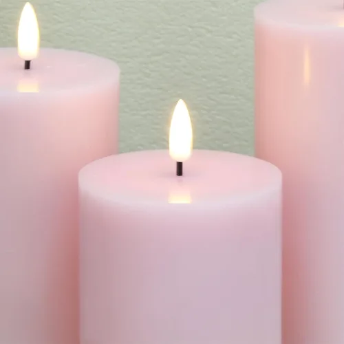 Miniatura 5 de Velas de pilar sin llama rosas con control remoto, velas LED operadas por batería, velas eléctricas falsas de cera real parpadeantes, juego de 3