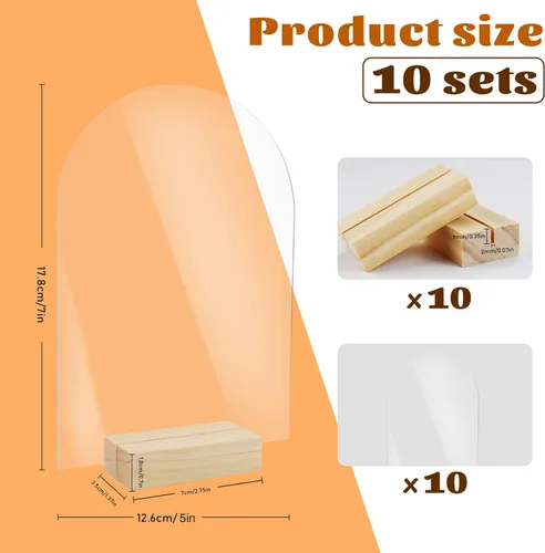 Miniatura 2 de Bercoor Paquete de 10 carteles acrílicos de arco transparente en blanco de 5 x 7 pulgadas con soportes de madera, hoja acrílica arqueada, números