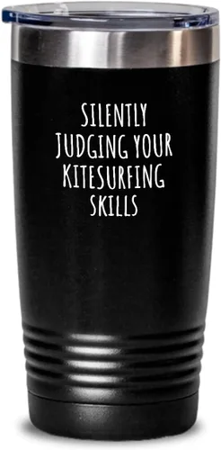 Silently Judging Your Kitesurfing Skills Tumbler Funny Gift Idea For Hobby Lover Fan Quote Gag Joke Insulated Cup With Lid Black 20 Oz