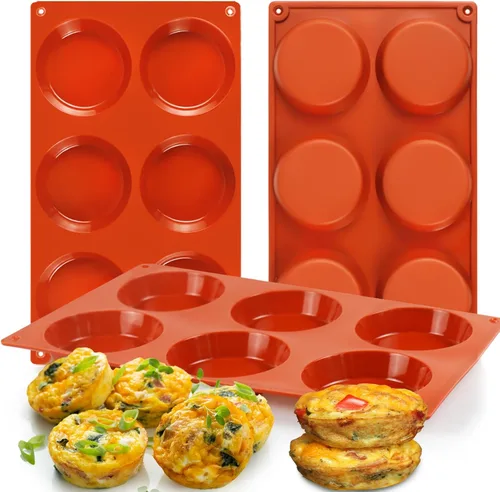 Moldes de silicona para huevos Palksky para hornear al horno, 3 piezas de moldes de silicona de 6 cavidades para bocadillos de huevo para el Rojo 3
