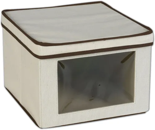 Miniatura 9 de Household Essentials 513 - Caja de almacenamiento con tapa y asa, lona beige natural con ribete marrón, tamaño grande