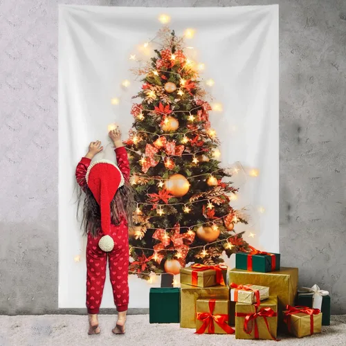 Miniatura 4 de Tapiz de árbol de Navidad con lazo, tapiz de franela para colgar en la pared, regalos para decoración de Navidad, cumpleaños y decoración