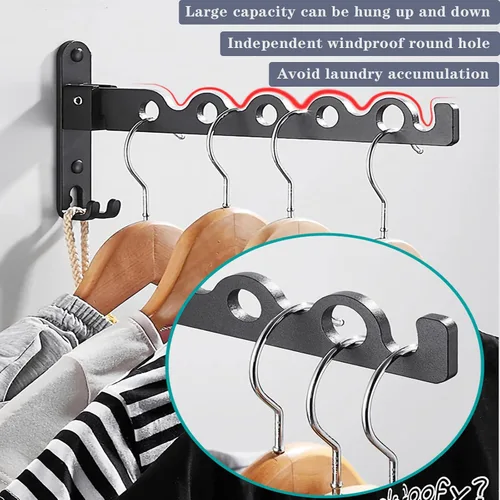 Miniatura 4 de Tendedero de secado de ropa montado en la pared para organización y almacenamiento de ropa de lavandería, estante de aluminio para secadora con dos