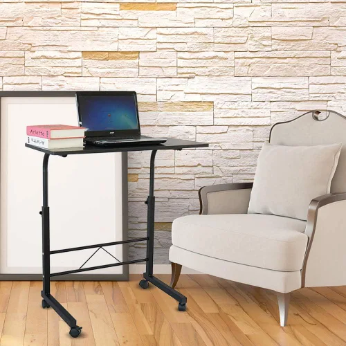 Miniatura 13 de SSLine Mesa de aperitivos con ruedas, escritorio elevable para computadora portátil, bandeja de TV móvil en forma de C, para sofá, silla, mesa