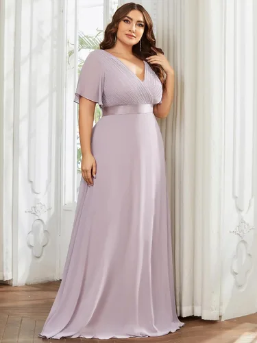 Miniatura 190 de Ever-Pretty Vestido formal para mujer, Navidad, Año Nuevo, cuello en V, gasa, talla grande, largo hasta el suelo, vestido de dama de honor