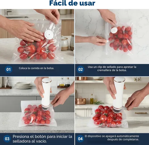 Miniatura 6 de Sellador al vacío compacto para alimentos con tanque visible, máquina selladora al vacío de mano, incluye 30 bolsas reutilizables, sella alimentos 6