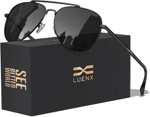 LUENX, Aviator - Gafas de sol polarizadas, para hombres y mujeres, protección UV 400, con funda 60MM