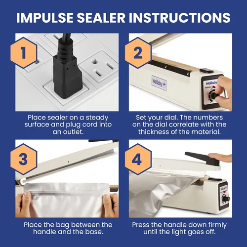 Miniatura 5 de Wallaby Sellador de impulsos – 12 pulgadas – Máquina selladora térmica manual para bolsas de Mylar – Resistente para sellado fuerte y seguro