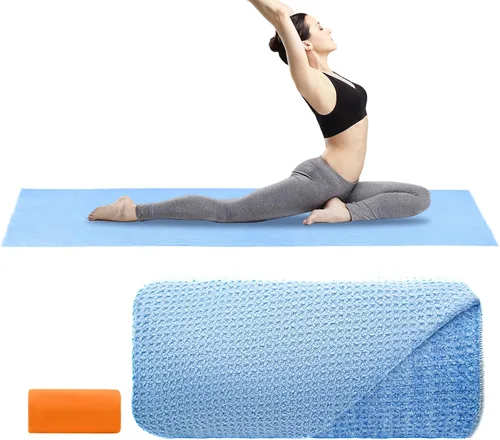 Toalla antideslizante para yoga caliente, con una toalla para sudor, agarre antideslizante, diminutos puntos de agarre de silicona, fibra de gofre,