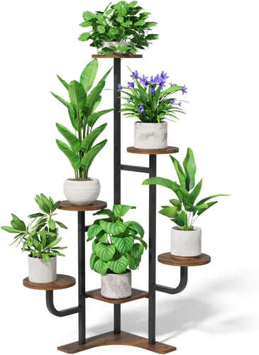 Homsorout Soporte de Esquina para Plantas de Interior - Soporte de Plantas de Interior de 6 Niveles, Estante Redondo de Metal para Plantas,