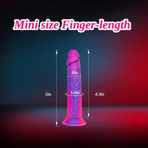 Miniatura 4 de Consolador de 5 pulgadas ultra pequeño y realista de fantasía con ventosa, consolador de silicona mini lindo de 4" en púrpura y rosa para mujeres