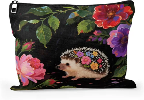 Miniatura 15 de Cafl Bolsa de maquillaje para mujeres y niñas, organizador de viaje portátil de gran capacidad, 10 x 8 pulgadas, Par de mirlo posado en ramas