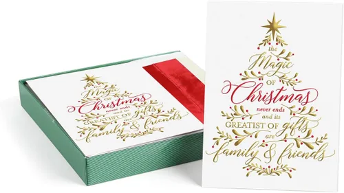 Masterpiece Believe In The Magic Of Christmas Cards / Juego de 15 tarjetas navideñas en caja con detalles de papel de aluminio brillante y sobres