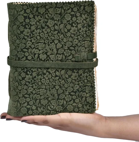 Miniatura 7 de LEATHER VILLAGE Diario floral en relieve encuadernado en cuero para mujeres y hombres, 200 páginas, 8 x 6 pulgadas (A5), aguamarina, libro